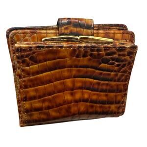 Brahmin Womens Brown Embossed Croc Leather Wallet Pre Owned